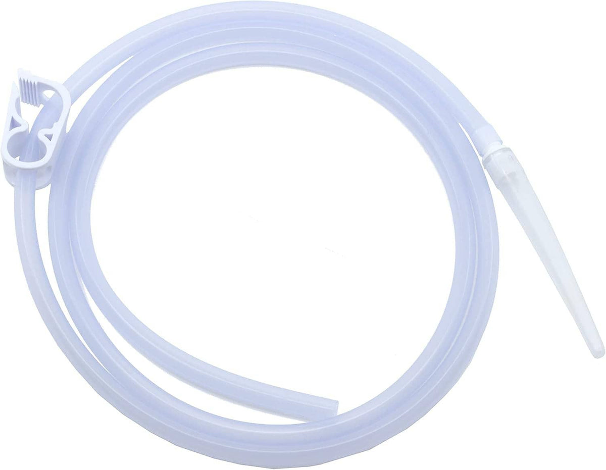 Clear hose loop with nozzle tips, enema kit tubing accessory close-up