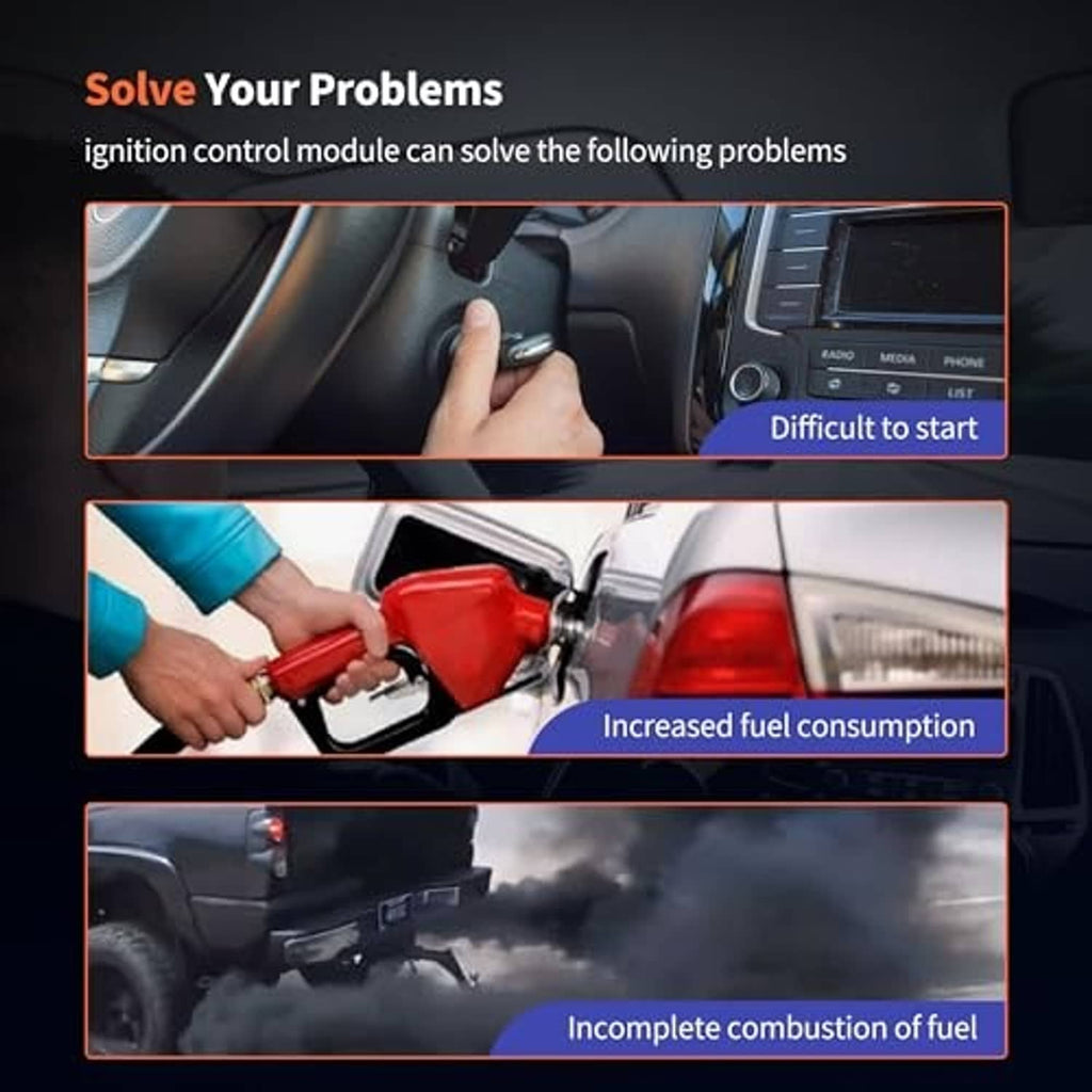 Ignition control module shown with car refueling and starting scenes