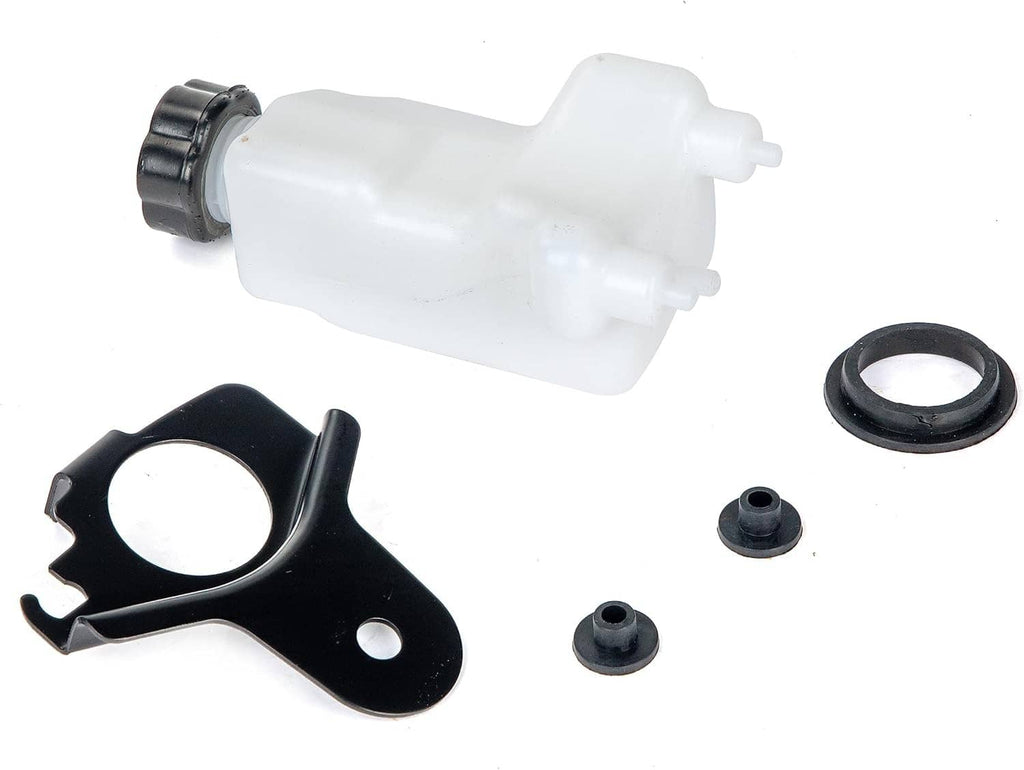 White oil tank with black mounting bracket, O-ring and three rubber grommets