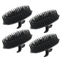 Set of 4 black scalp massage shampoo brushes with dense bristles and foot stands