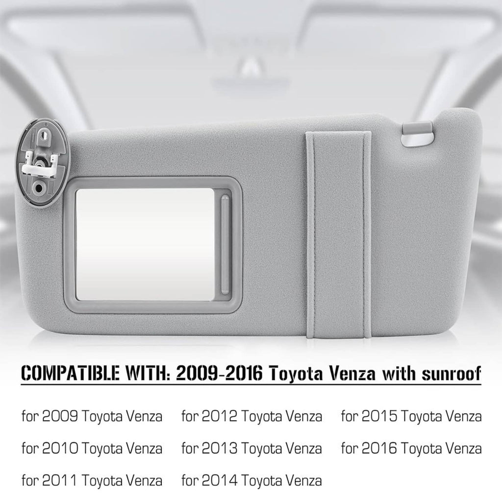 Gray car sun visor with vanity mirror window and pull tab