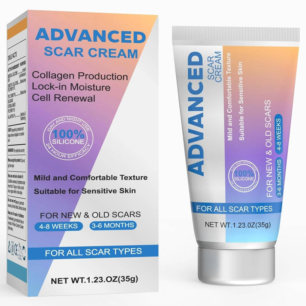 Silicone scar cream tube and packaging box, silver base and orange label gradient