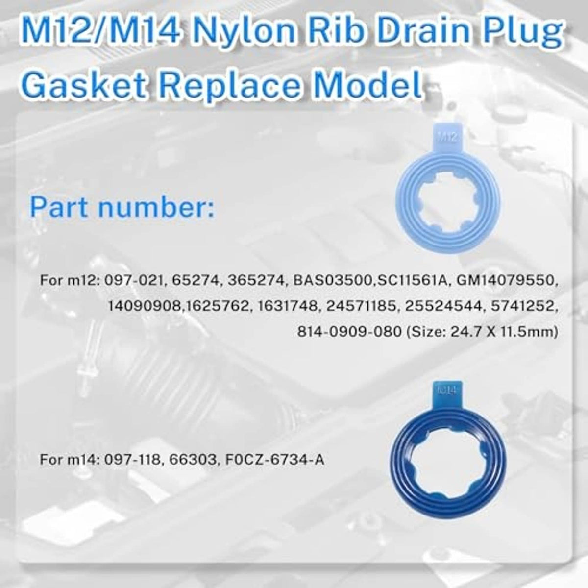 Blue ribbed nylon drain plug gasket replacement rings for M12 and M14