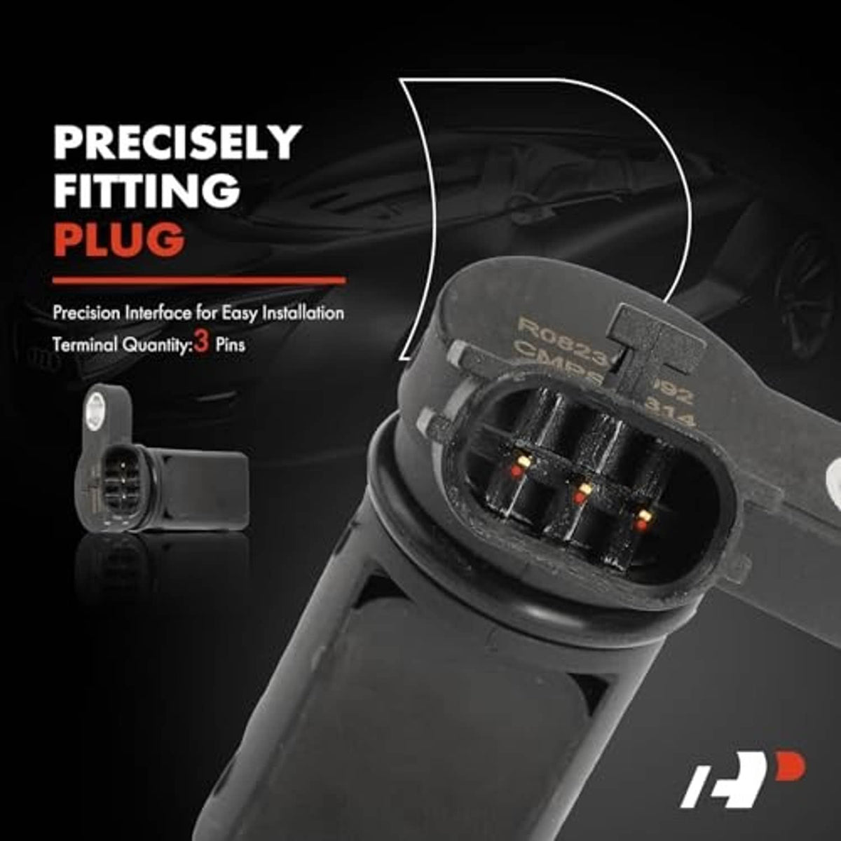 Camshaft position sensor plug with molded housing and 3-pin terminal connector