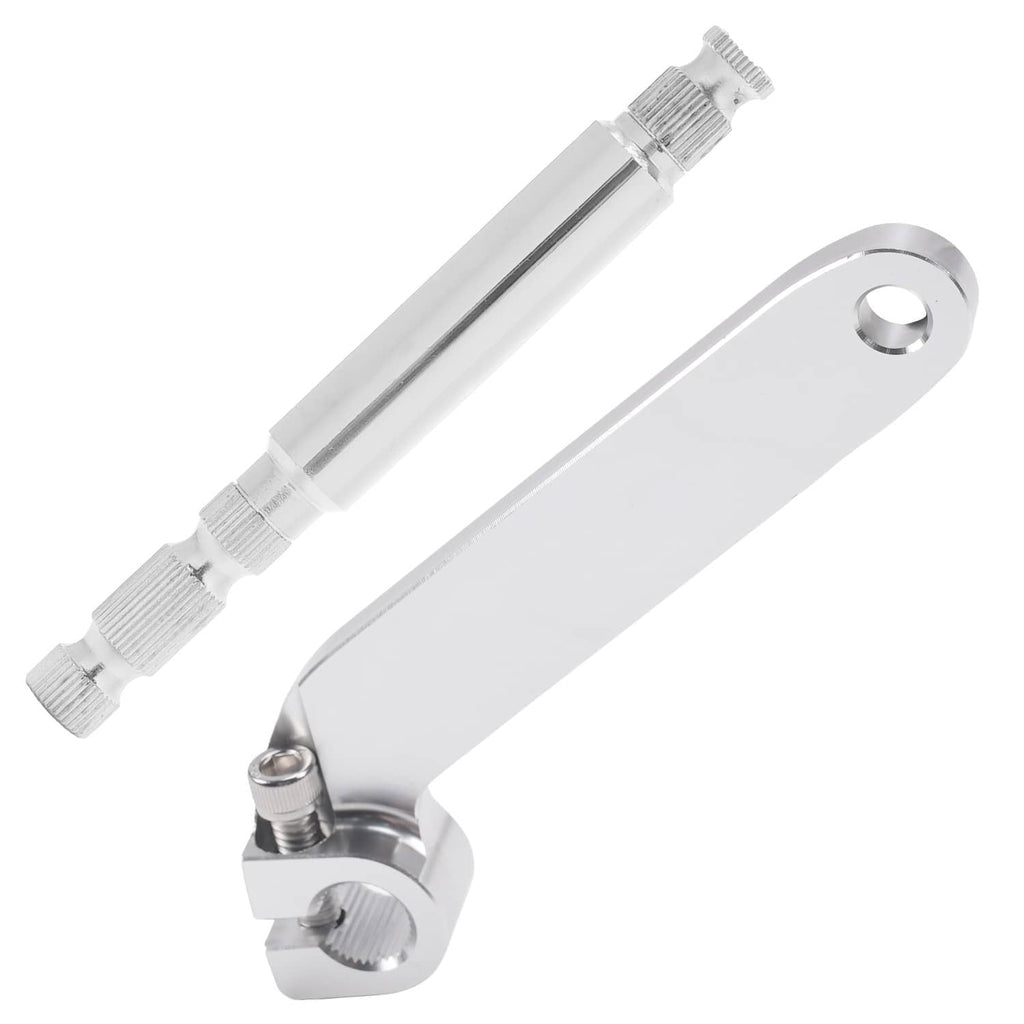 Chrome shifter shift rod lever with threaded mounting pivot and end hole