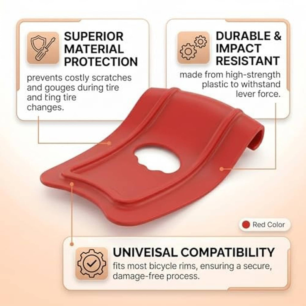 Red durable rim protector with cutout opening for protecting bicycle wheel rims
