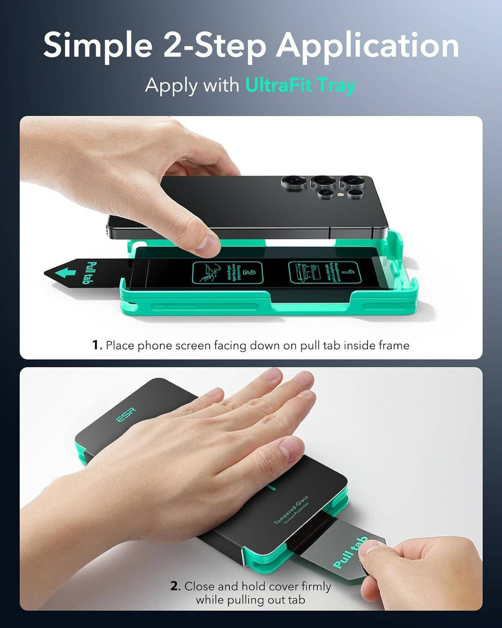Screen protector application tray for aligning a privacy tempered glass film