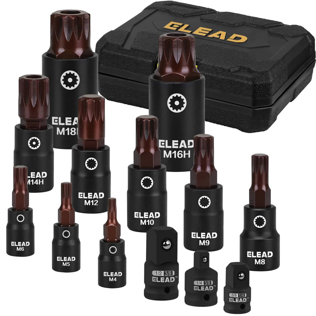 Impact spline bit socket set with storage case and brown/black sockets