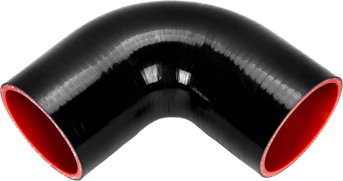Black silicone U-bend coupler with red inner lining and polished finish