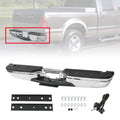 Chrome rear step bumper with black textured step cover and sensor-hole cutouts