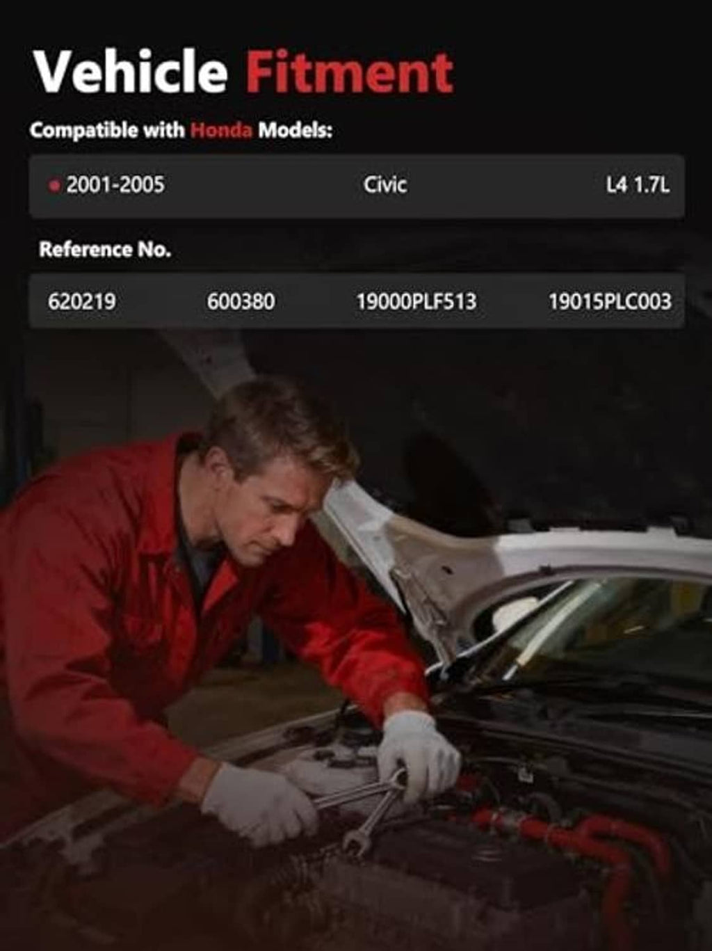 Radiator cooling fan assembly shown being installed in a vehicle engine bay