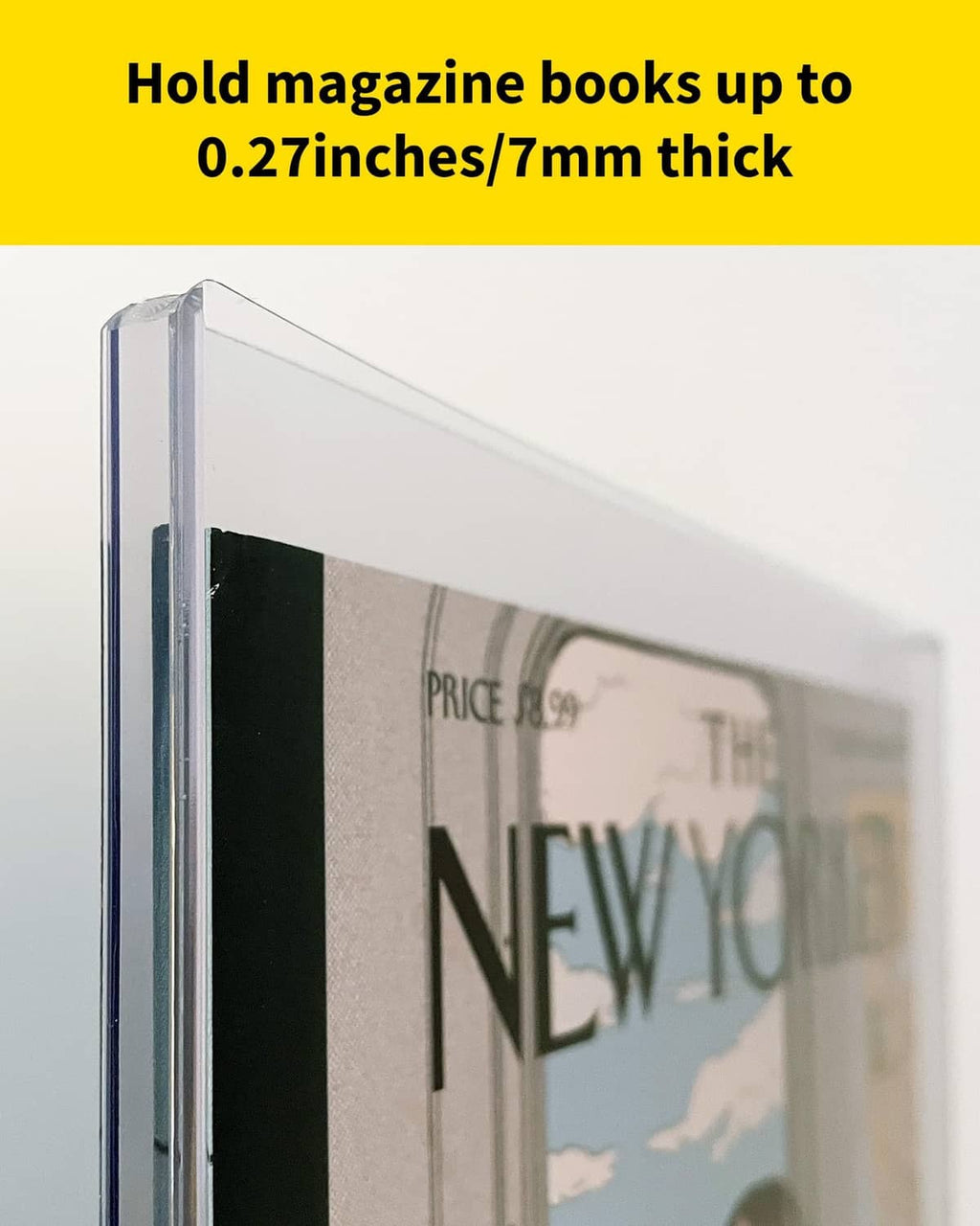Close-up of clear blue-tint magazine sleeve thickness for rigid storage up to 0.27 in