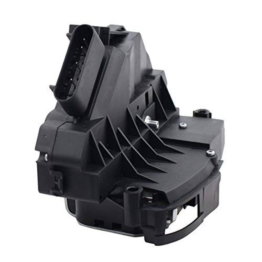 Black door lock latch actuator with wiring connector and metal mounting hardware