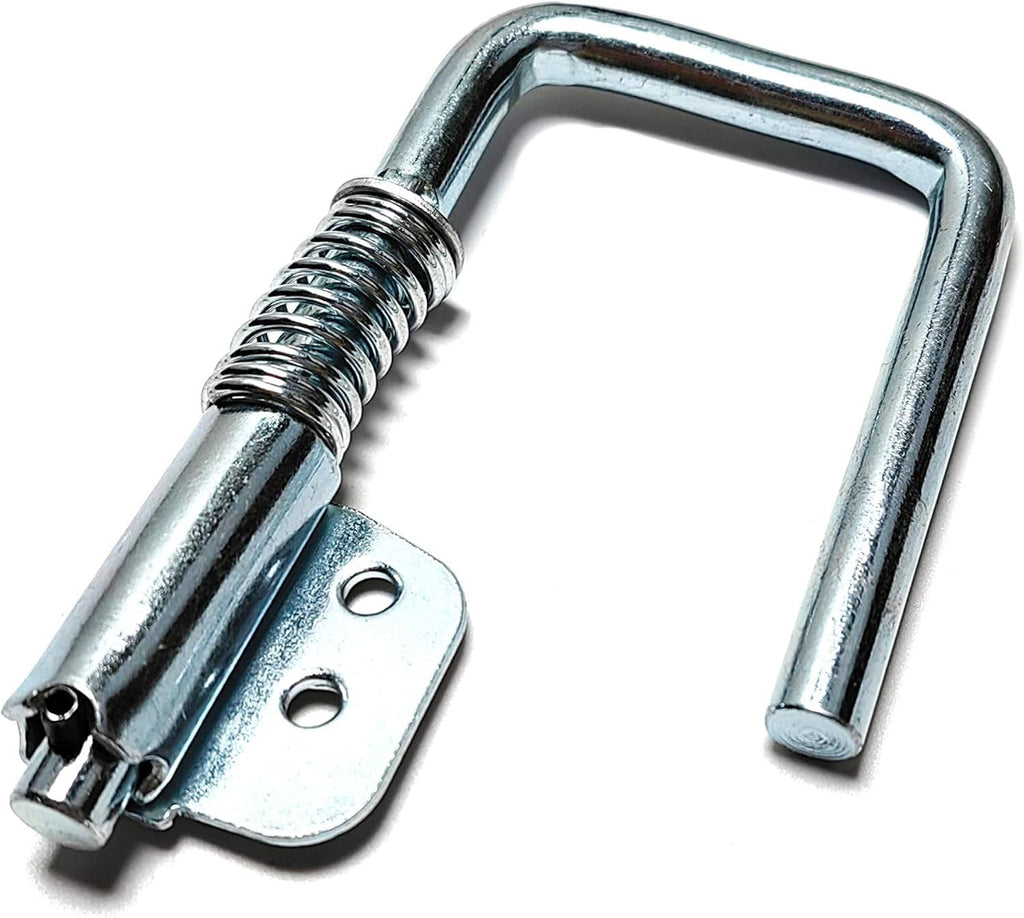 Galvanized U-shaped rafter hook with spring and mounting plate, close-up