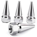 4-pack silver spiked tire valve stem caps with threaded ends and hex bases
