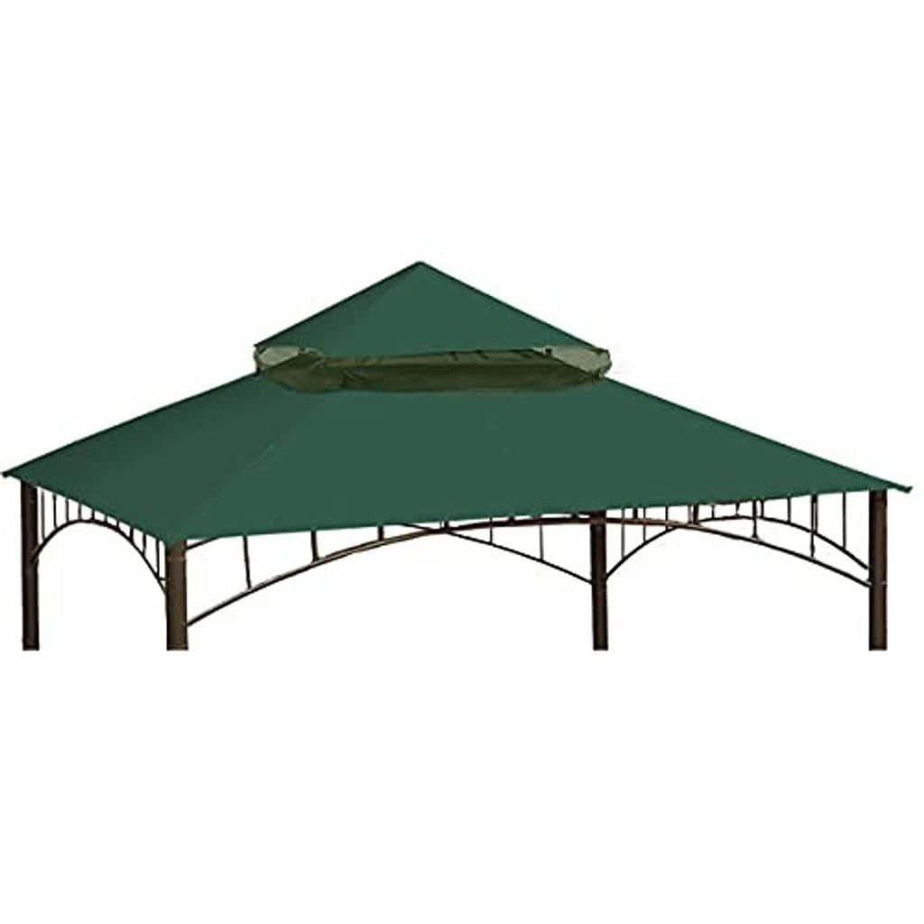 Dark green gazebo replacement canopy with arched frame and secured top vent