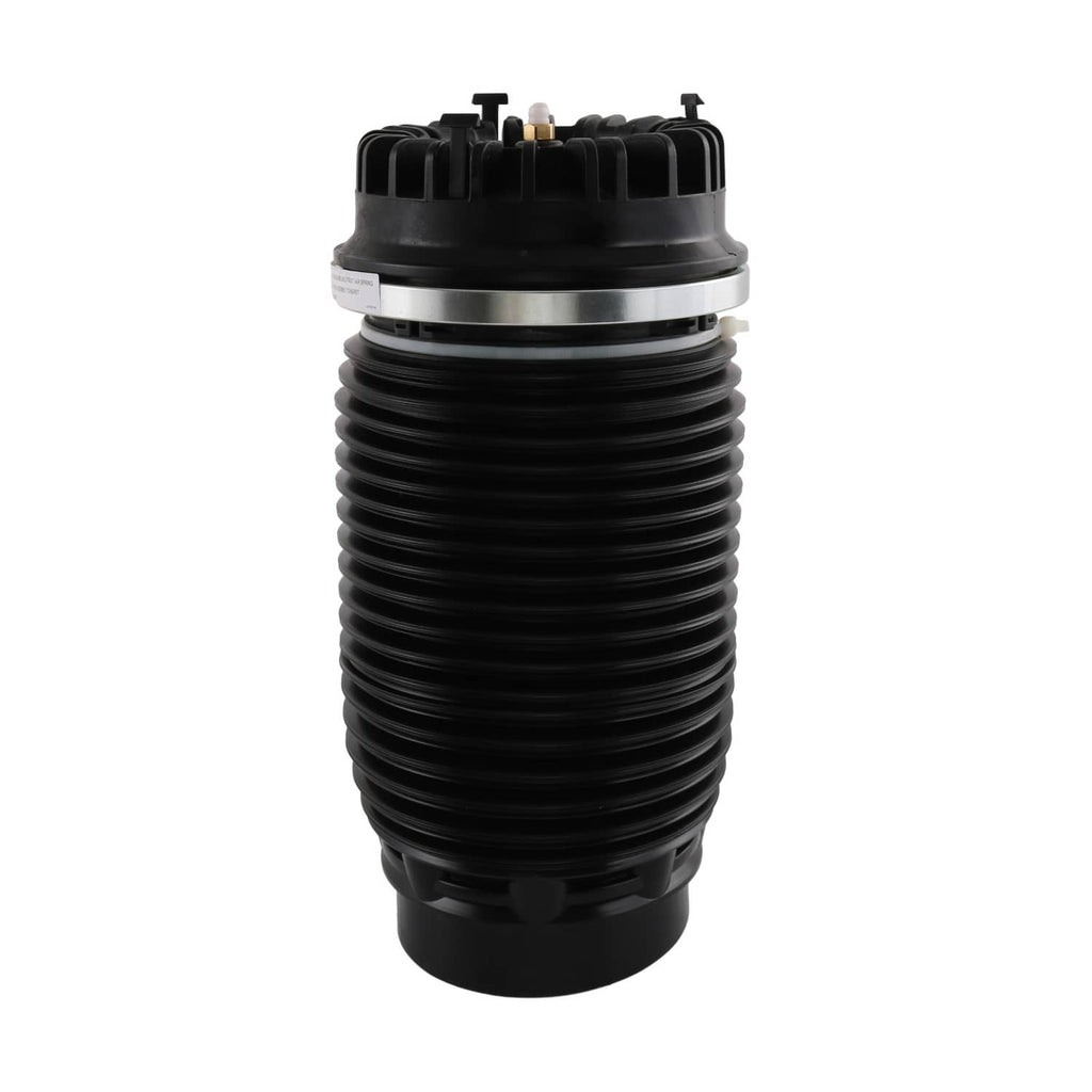 Single air suspension strut with ribbed black air spring and circular top cap