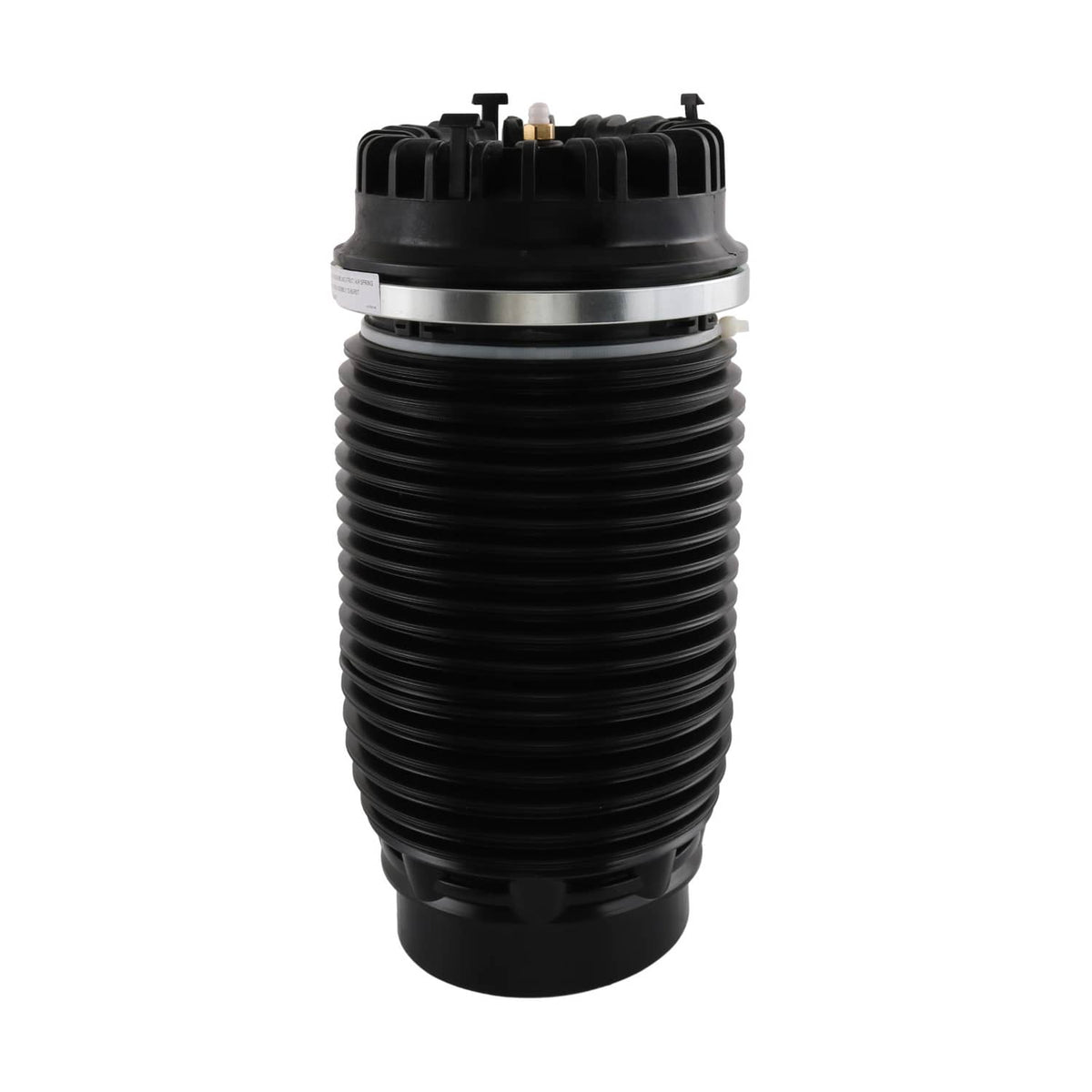 Single air suspension strut with ribbed black air spring and circular top cap