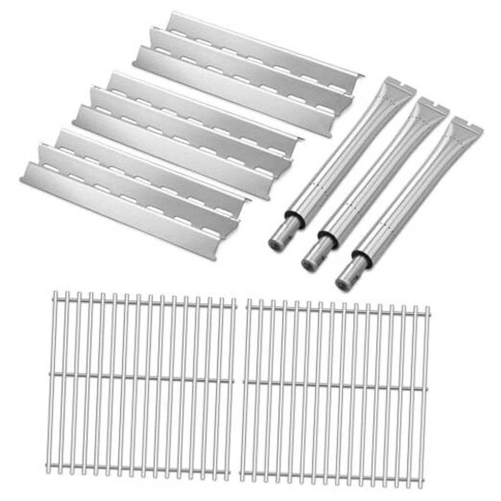 Stainless steel grill replacement cooking grates with flavorizer bars and support rods