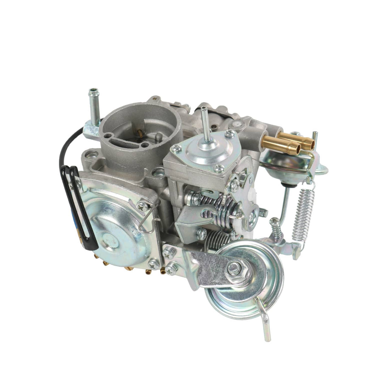 Carburetor assembly with mounting bracket and large intake bell, metallic silver finish