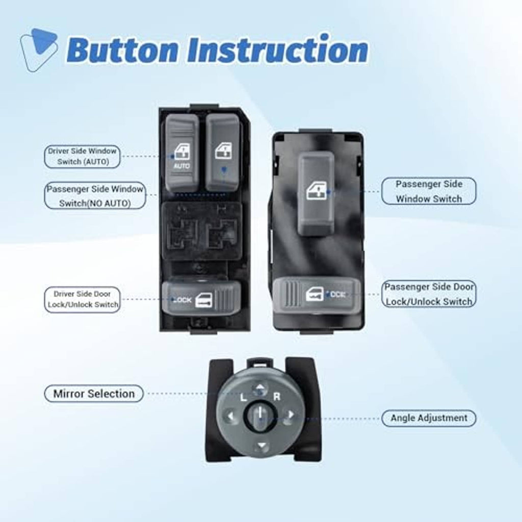 Window switch set with mirror selection dial and lock/unlock buttons