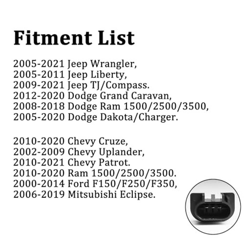 Headlight socket converter with compatibility fitment list and close-up of the connector terminals