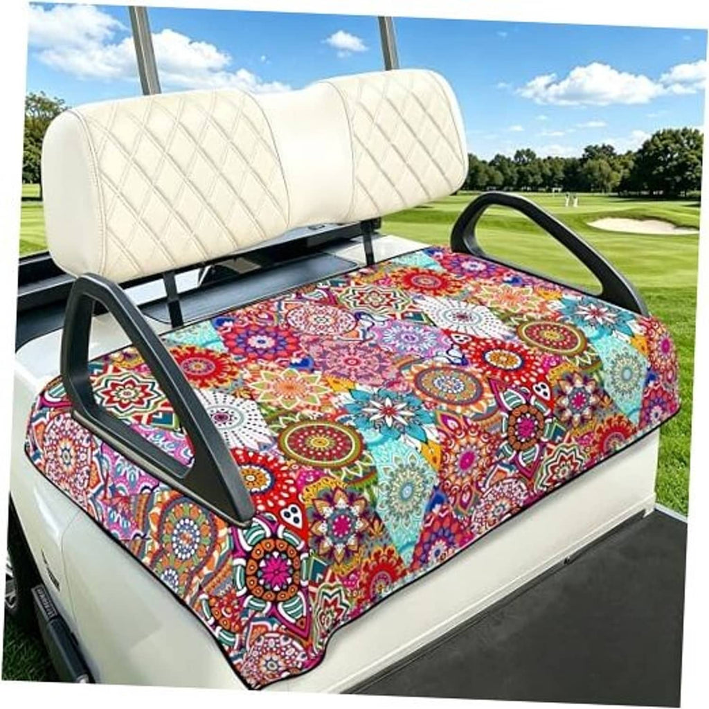 Colorful kaleidoscope patterned golf cart seat cover towel, red blue yellow