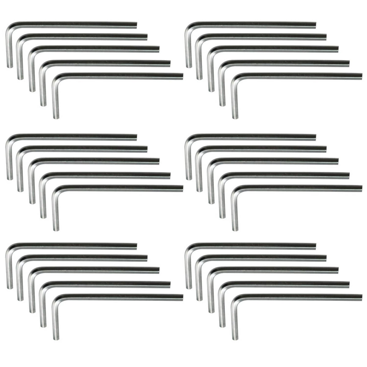 2 mm L-shaped hex key set, multiple silver Allen wrenches with right-angle ends