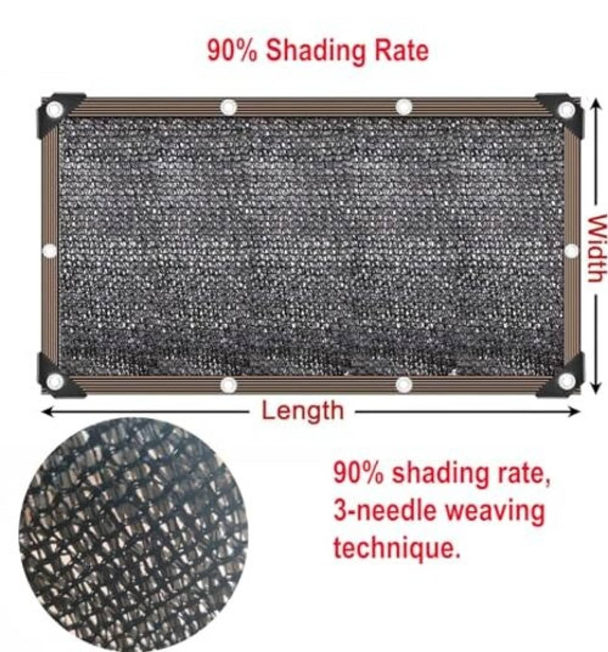 Rectangular outdoor shade cloth with reinforced edges and corner grommets