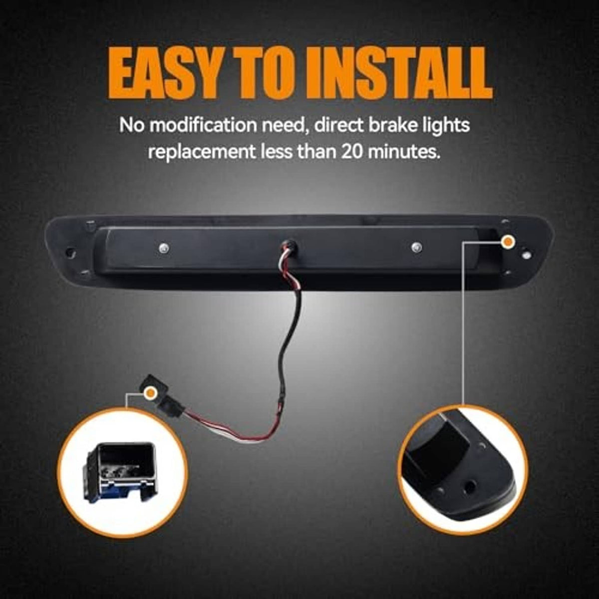 Third brake light wiring and mounting bracket with two red/black leads