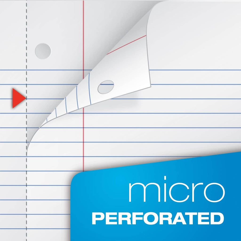 Spiral notebook pages with micro-perforated tear line and punched holes