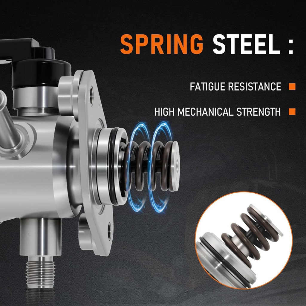 Fuel pressure pump with spring steel components and threaded fuel fitting