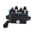 Black 12V outboard trim relay assembly with four terminals and 3-pin connector