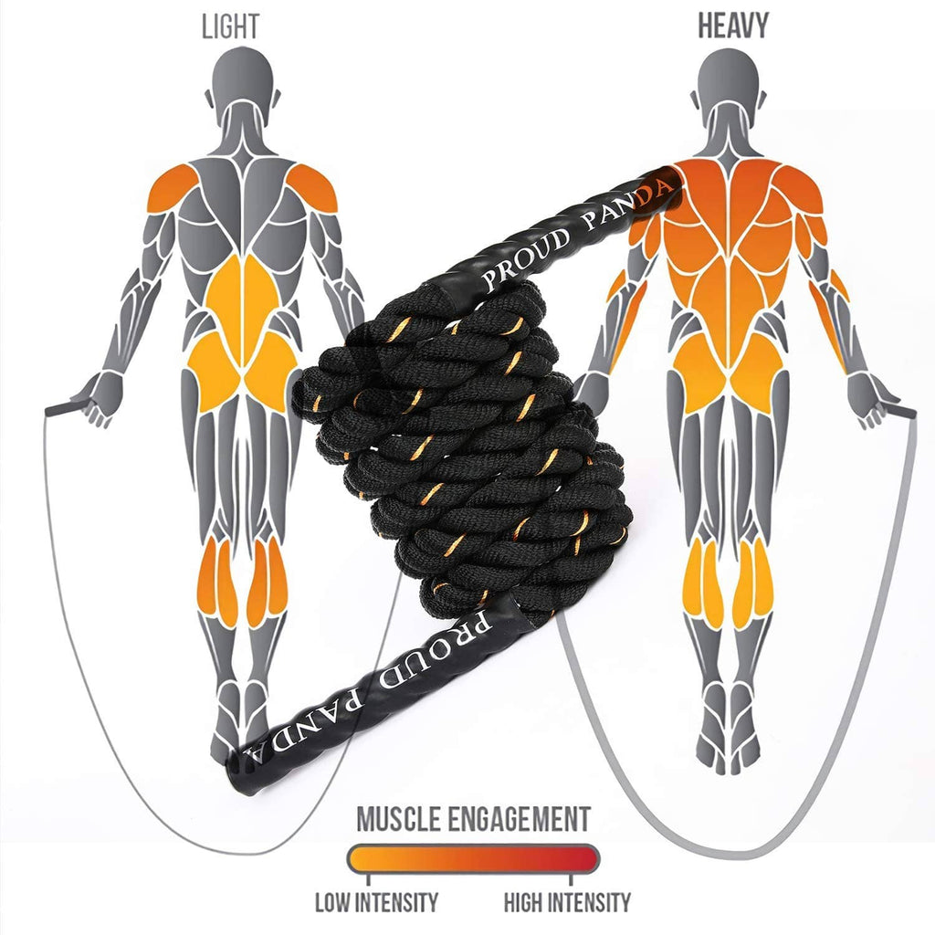 Black braided weighted jump rope with orange accents; cable and handles shown.