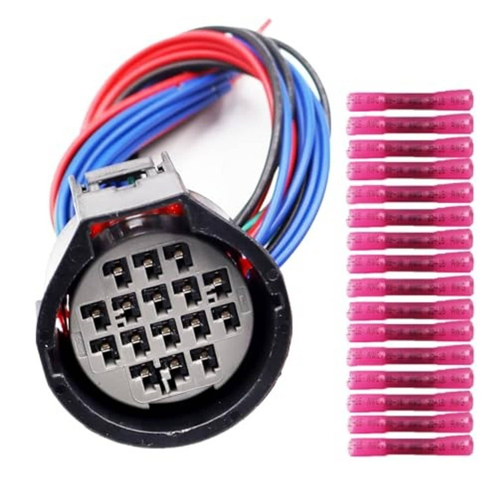 Headlight connector pigtail with round multi-pin socket and multicolor wire leads, pink terminals