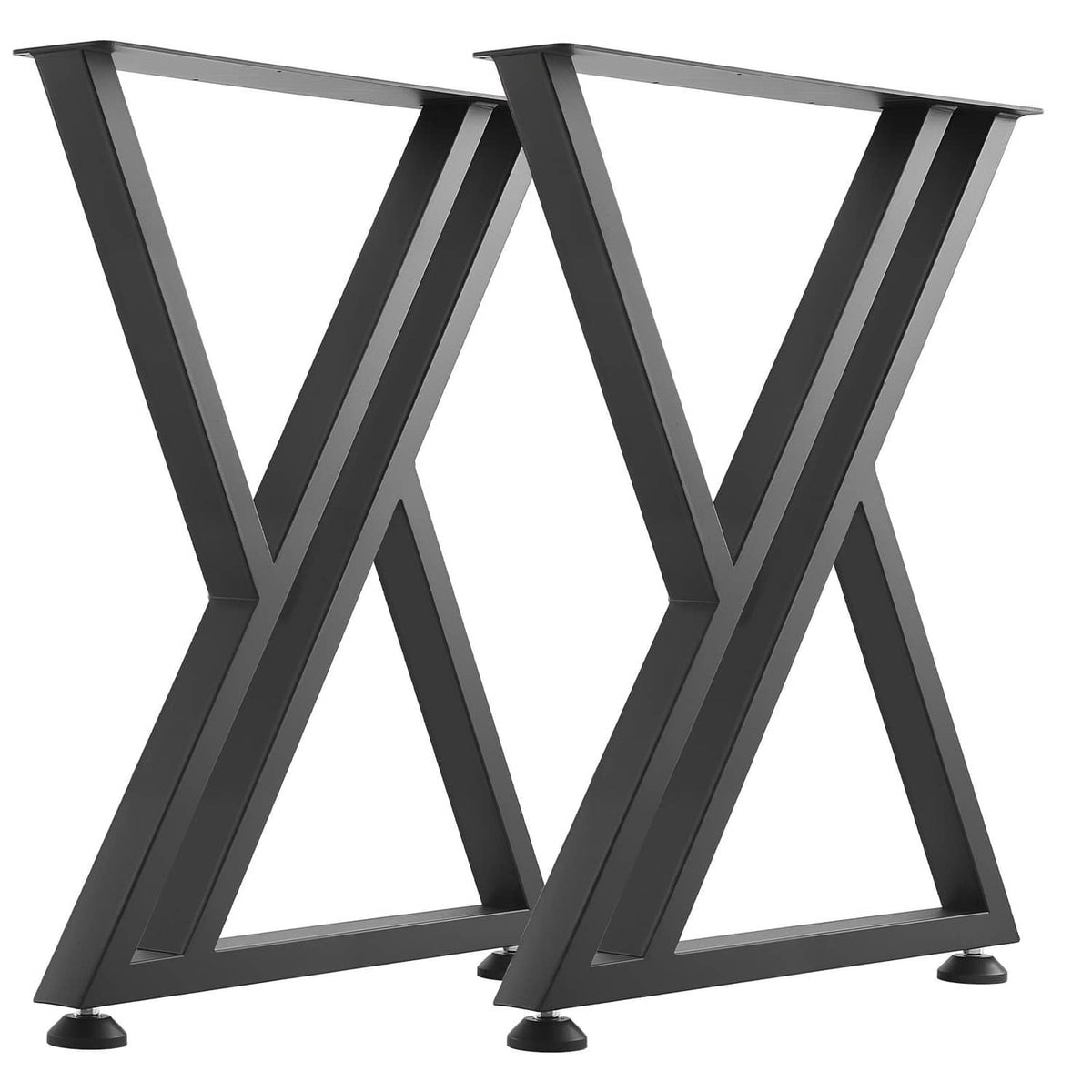 Black steel table legs with X cross brace and angled supports, set of 2