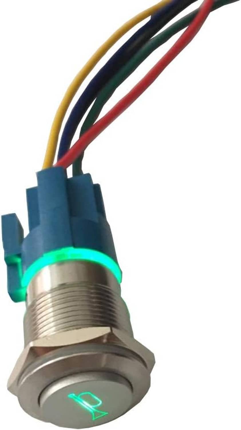 12V car LED horn push button switch with metal round bezel and green horn icon
