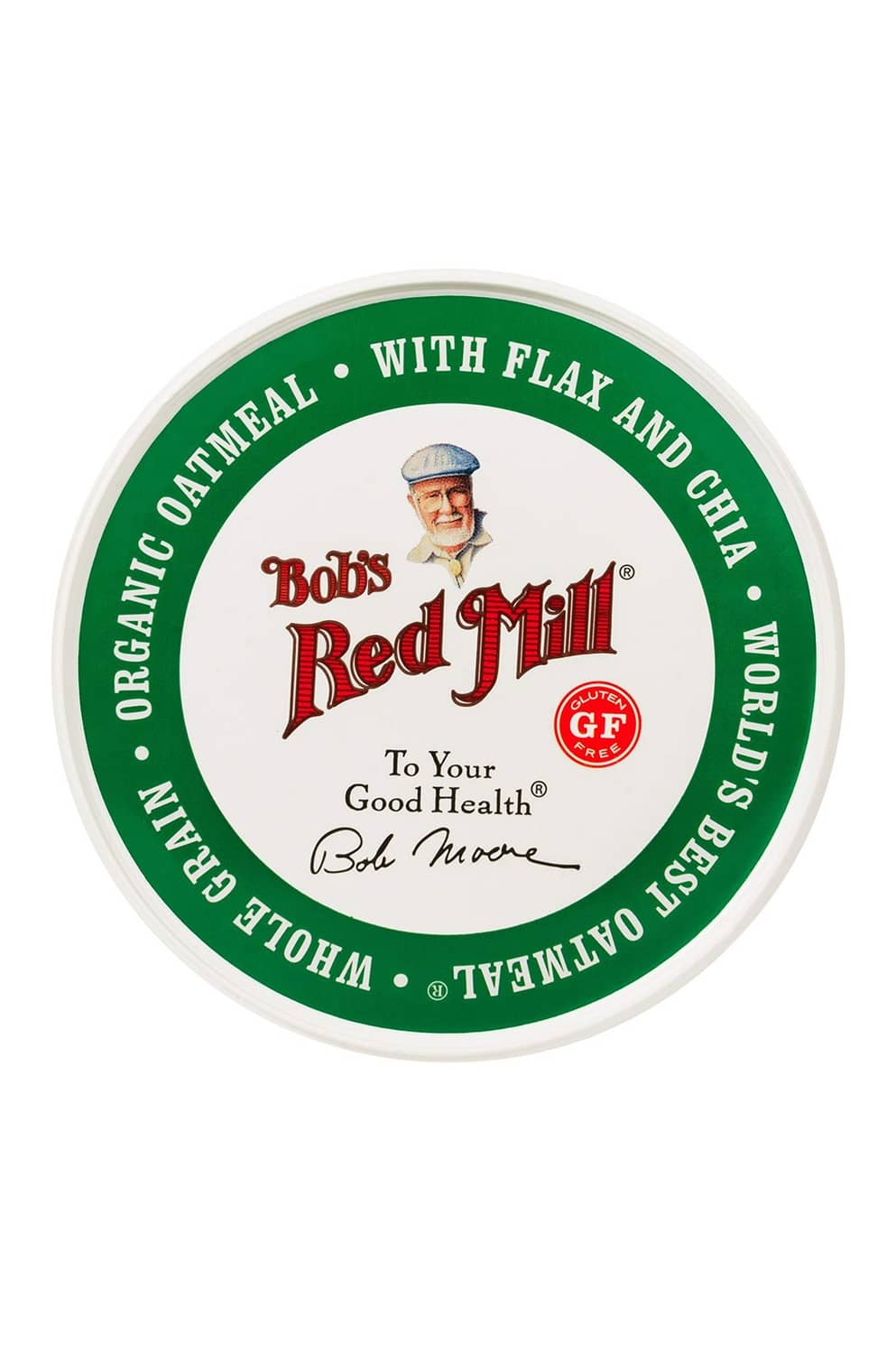 Bob's Red Mill Organic Oatmeal cup lid seal with GF and flax details