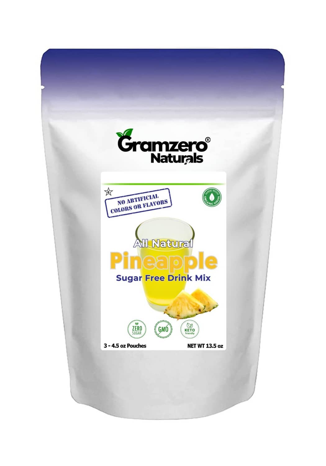 GramZero Pineapple sugar-free drink mix pouch, 3.4-oz net, all-natural