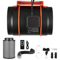8-inch inline duct fan kit with EC motor, orange controller, and ducting accessory set