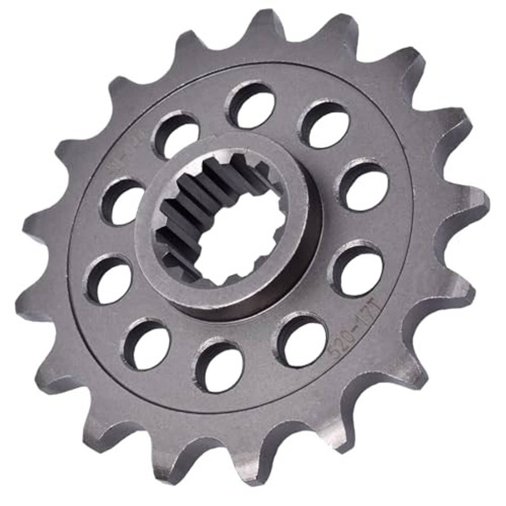 Front sprocket gear with sprocket teeth, circular mounting holes, and central splined bore