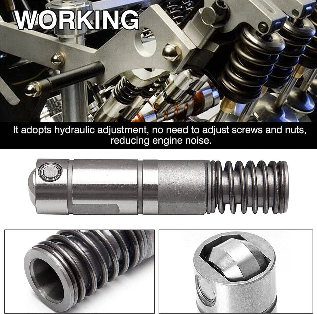 Hydraulic valve lifter with compressed black coil spring and hex end, steel finish