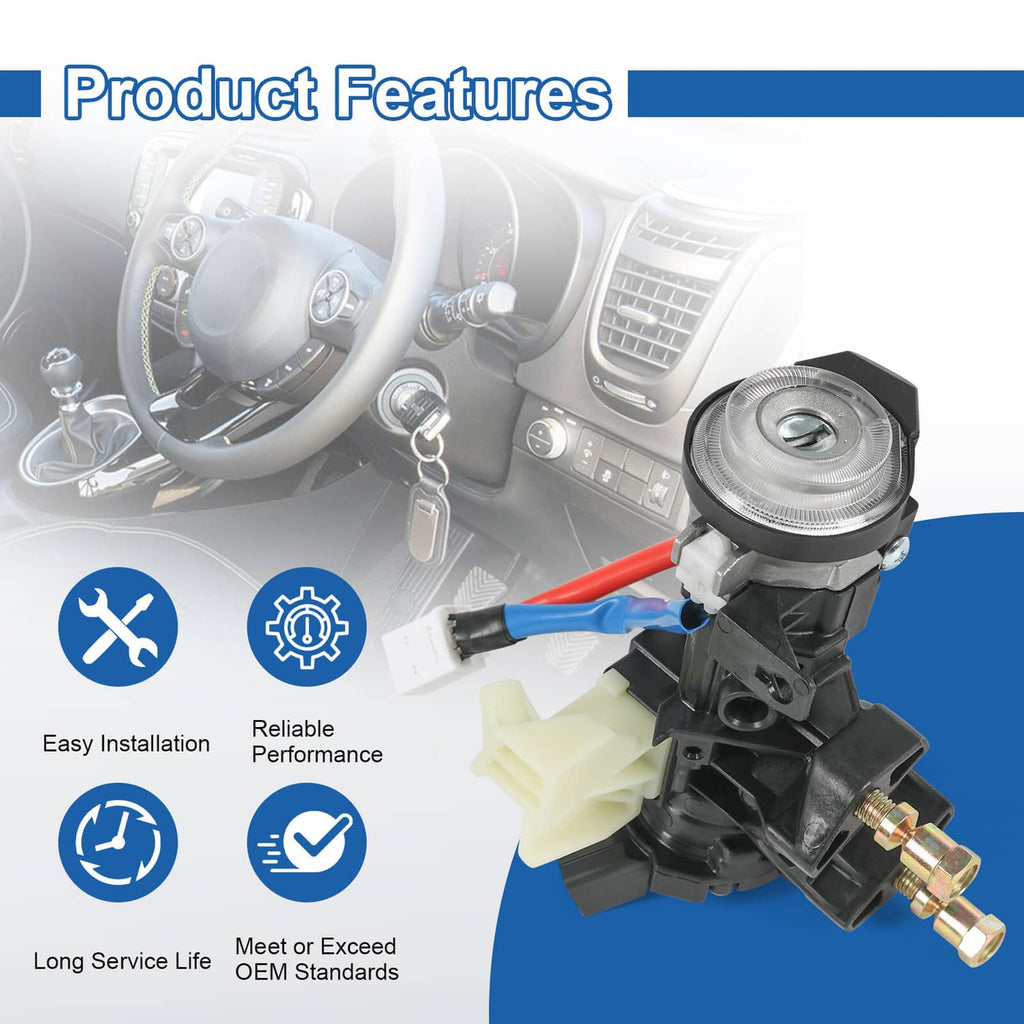 Ignition lock switch assembly with ignition cylinder and key cylinder housing, black