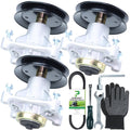 Lawn mower spindle pulley and belt kit with black pulleys, silver mounts, and belt