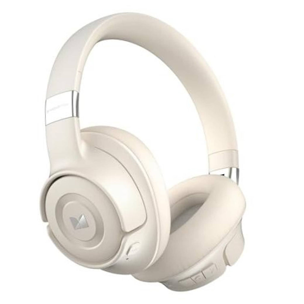 Light cream over-ear ANC Bluetooth headphones with cushioned ear cups and headband