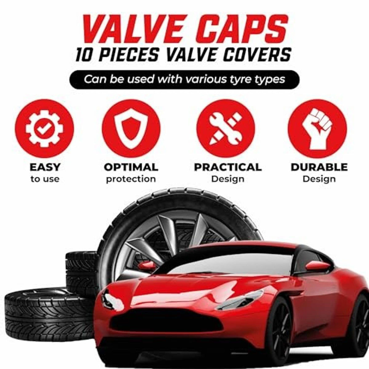 Tire valve stem caps with black textured bodies and engraved U.S. flag tops, shown as an accessory set.