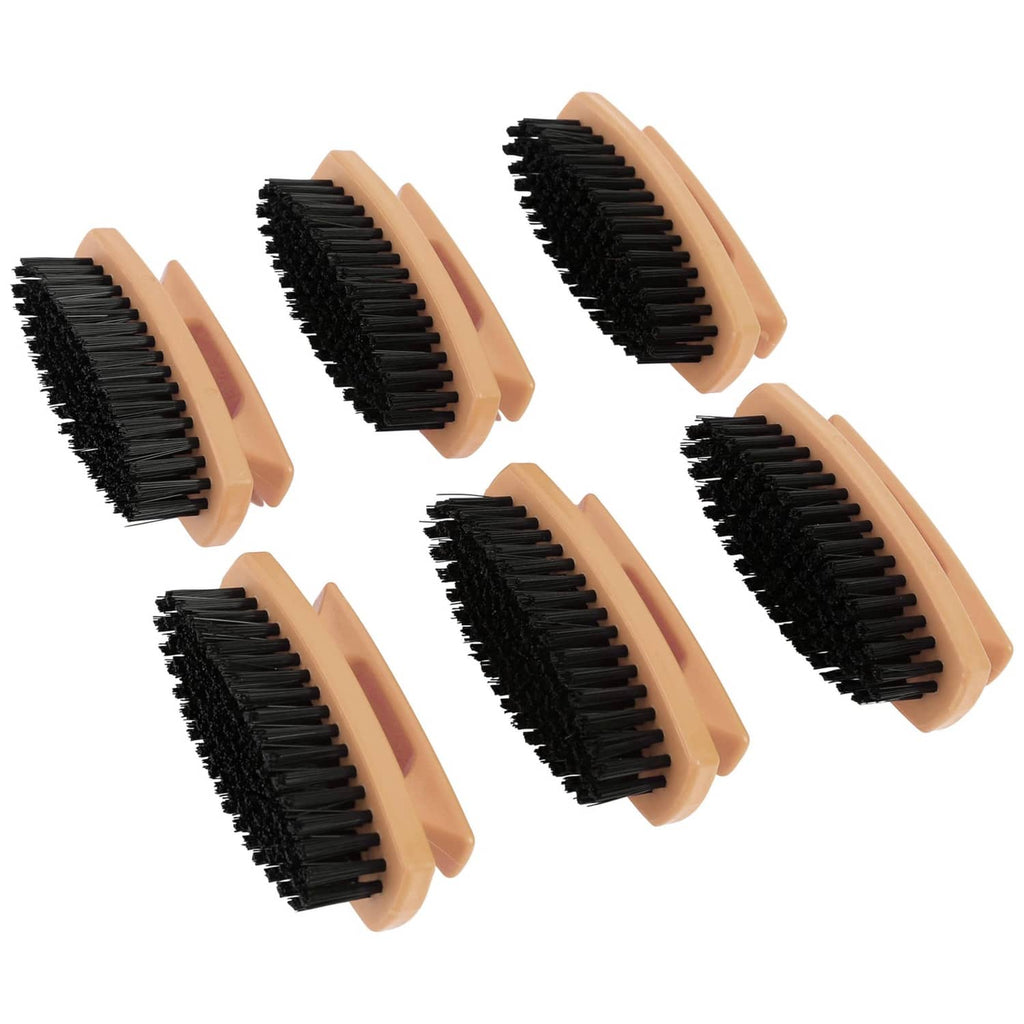 Nail brush set of 6 with tan handles and black stiff bristles