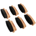 Nail brush set of 6 with tan handles and black stiff bristles