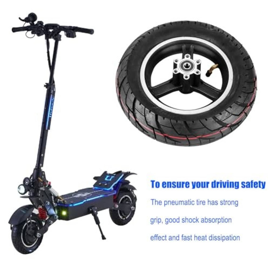 10-inch scooter wheel tire with hub, black rubber with red tread lines