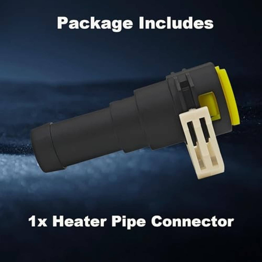 Heater pipe connector package view; black connector with lime seal and white pins